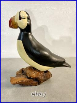 Big Sky Carvers Hand Carved Wood Horned Puffin Signed Life-Size Excellent