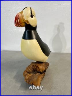 Big Sky Carvers Hand Carved Wood Horned Puffin Signed Life-Size Excellent