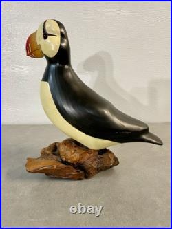 Big Sky Carvers Hand Carved Wood Horned Puffin Signed Life-Size Excellent