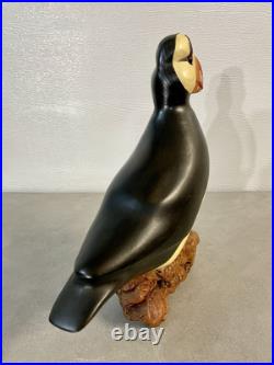 Big Sky Carvers Hand Carved Wood Horned Puffin Signed Life-Size Excellent