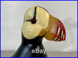 Big Sky Carvers Hand Carved Wood Horned Puffin Signed Life-Size Excellent