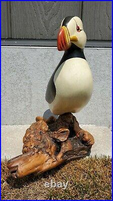 Big Sky Carvers Hand Carved Wood Horned Puffin with Glass Eyes M Michael 90