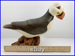 Big Sky Carvers Hand Carved Wood PUFFIN with Glass Eyes Bird Figurine SIGNED