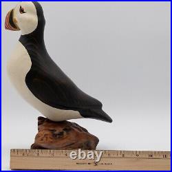 Big Sky Carvers Hand Carved Wood PUFFIN withGlass Eyes Bird Figurine SIGNED &Dated