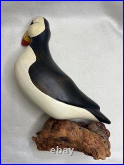 Big Sky Carvers Hand Carved Wood Puffin Glass Eyes Bird Figurine 12