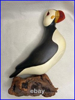 Big Sky Carvers Hand Carved Wood Puffin Glass Eyes Bird Figurine 12