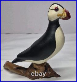 Big Sky Carvers Hand Carved Wood Puffin Glass Eyes Bird Figurine Signed B. Raul