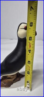 Big Sky Carvers Hand Carved Wood Puffin Glass Eyes Bird Figurine Signed B. Raul