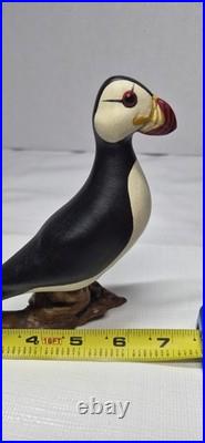 Big Sky Carvers Hand Carved Wood Puffin Glass Eyes Bird Figurine Signed B. Raul