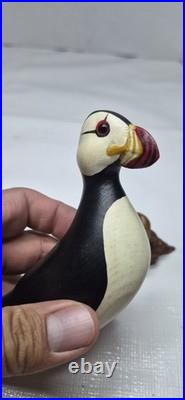 Big Sky Carvers Hand Carved Wood Puffin Glass Eyes Bird Figurine Signed B. Raul
