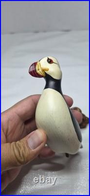 Big Sky Carvers Hand Carved Wood Puffin Glass Eyes Bird Figurine Signed B. Raul