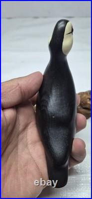Big Sky Carvers Hand Carved Wood Puffin Glass Eyes Bird Figurine Signed B. Raul