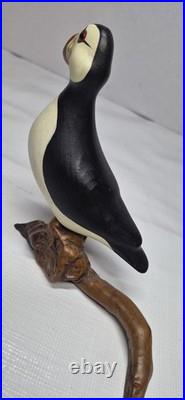 Big Sky Carvers Hand Carved Wood Puffin Glass Eyes Bird Figurine Signed B. Raul