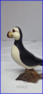 Big Sky Carvers Hand Carved Wood Puffin Glass Eyes Bird Figurine Signed B. Raul