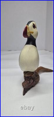 Big Sky Carvers Hand Carved Wood Puffin Glass Eyes Bird Figurine Signed B. Raul