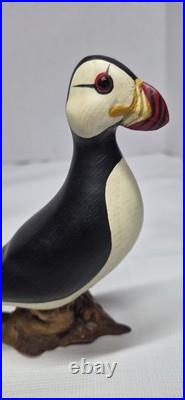 Big Sky Carvers Hand Carved Wood Puffin Glass Eyes Bird Figurine Signed B. Raul