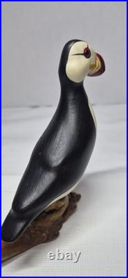 Big Sky Carvers Hand Carved Wood Puffin Glass Eyes Bird Figurine Signed B. Raul