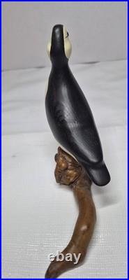 Big Sky Carvers Hand Carved Wood Puffin Glass Eyes Bird Figurine Signed B. Raul