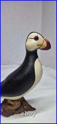 Big Sky Carvers Hand Carved Wood Puffin Glass Eyes Bird Figurine Signed B. Raul