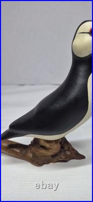 Big Sky Carvers Hand Carved Wood Puffin Glass Eyes Bird Figurine Signed B. Raul