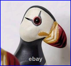 Big Sky Carvers Hand Carved Wood Puffins Glass Eyes Bird Puffin Figure Signed