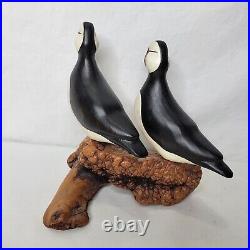 Big Sky Carvers Hand Carved Wood Puffins Glass Eyes Bird Puffin Figure Signed