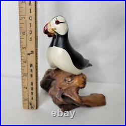 Big Sky Carvers Hand Carved Wood Puffins Glass Eyes Bird Puffin Figure Signed