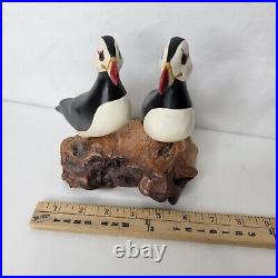 Big Sky Carvers Hand Carved Wood Puffins Glass Eyes Bird Puffin Figure Signed