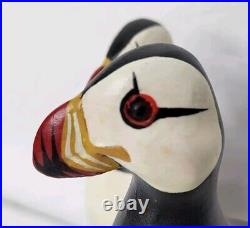 Big Sky Carvers Hand Carved Wood Puffins Glass Eyes Bird Puffin Figure Signed