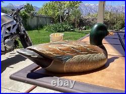 Big Sky Carvers Hand-Carved Wooden Mallard Duck Signed Chris Linn