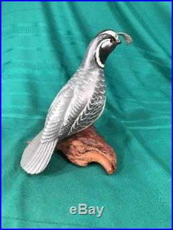 Big Sky Carvers- Hand Carved Wooden Quail Beautiful 9 X8 Signed Burl Base