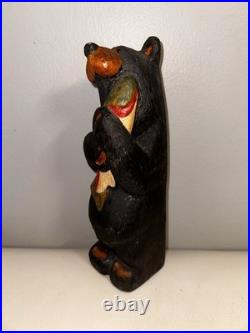 Big Sky Carvers Jeff Fleming 12 Wood Carved Black Bear with Fish Hand Painted