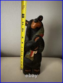 Big Sky Carvers Jeff Fleming 12 Wood Carved Black Bear with Fish Hand Painted
