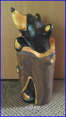 Big Sky Carvers Jeff Fleming Bearfoots Angie Pine Carved Black Bear in Stump