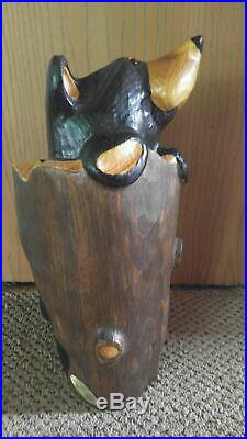 Big Sky Carvers Jeff Fleming Bearfoots Angie Pine Carved Black Bear in Stump
