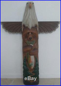 Big Sky Carvers LARGE Totem Statue Hand-Carved 37 TALL Eagle Bear Fish Trees