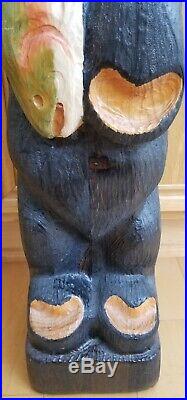 Big Sky Carvers Lou LARGE Hand Carved Bear Fish Trout Statue 33 TALL Solid