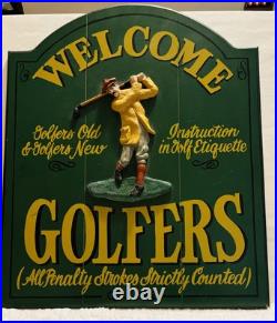 Big Sky Carvers Made In Usa 19x16 Welcome Golfers Hand Made Sign Wood