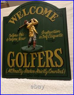 Big Sky Carvers Made In Usa 19x16 Welcome Golfers Hand Made Sign Wood