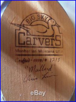 Big Sky Carvers Mallard Duck Signed Chris Linn Hand Crafted 1999 #1213 9 L