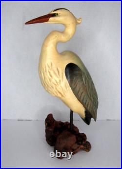 Big Sky Carvers Montana Handcrafted Wood Heron Bird on Driftwood by Kristi Jones