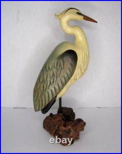 Big Sky Carvers Montana Handcrafted Wood Heron Bird on Driftwood by Kristi Jones