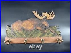 Big Sky Carvers Moose Woodland Themed Hanging Coat/Hat Rack Signed Cabin Decor