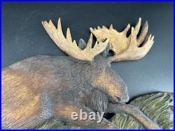 Big Sky Carvers Moose Woodland Themed Hanging Coat/Hat Rack Signed Cabin Decor
