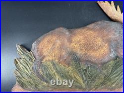 Big Sky Carvers Moose Woodland Themed Hanging Coat/Hat Rack Signed Cabin Decor