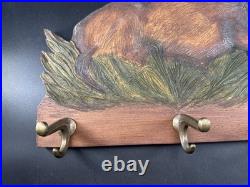 Big Sky Carvers Moose Woodland Themed Hanging Coat/Hat Rack Signed Cabin Decor