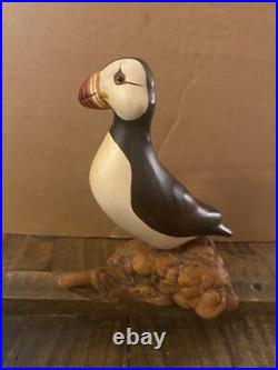 Big Sky Carvers Puffin Wood Carving Mounted Signed Burl Wood Hand Painted