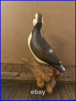 Big Sky Carvers Puffin Wood Carving Mounted Signed Burl Wood Hand Painted