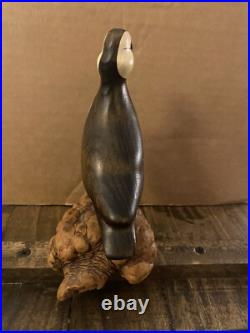 Big Sky Carvers Puffin Wood Carving Mounted Signed Burl Wood Hand Painted