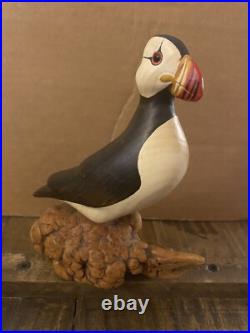Big Sky Carvers Puffin Wood Carving Mounted Signed Burl Wood Hand Painted